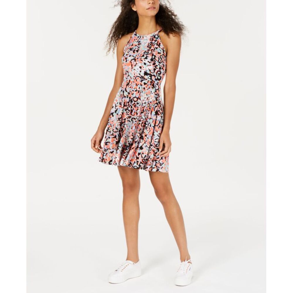 Bar III Printed Halter Neck Fit Flare Dress